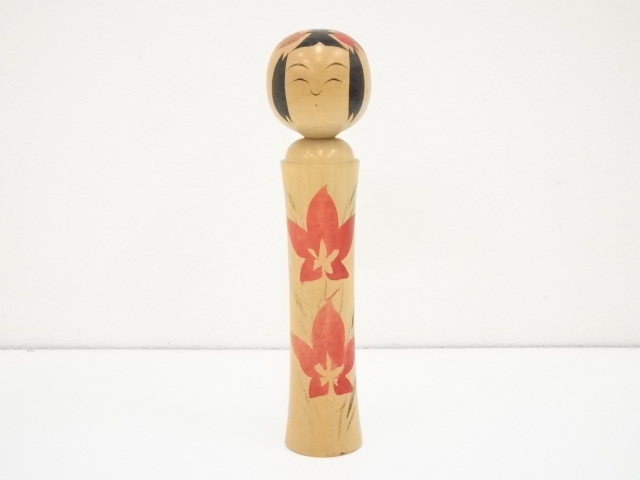 JAPANESE FOLK CRAFT / WOODEN KOKESHI DOLL / 20cm / SIGNED ARTISAN WORK